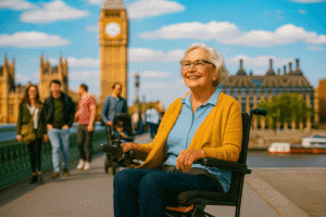 Elderly woman sitting in a wheelchair